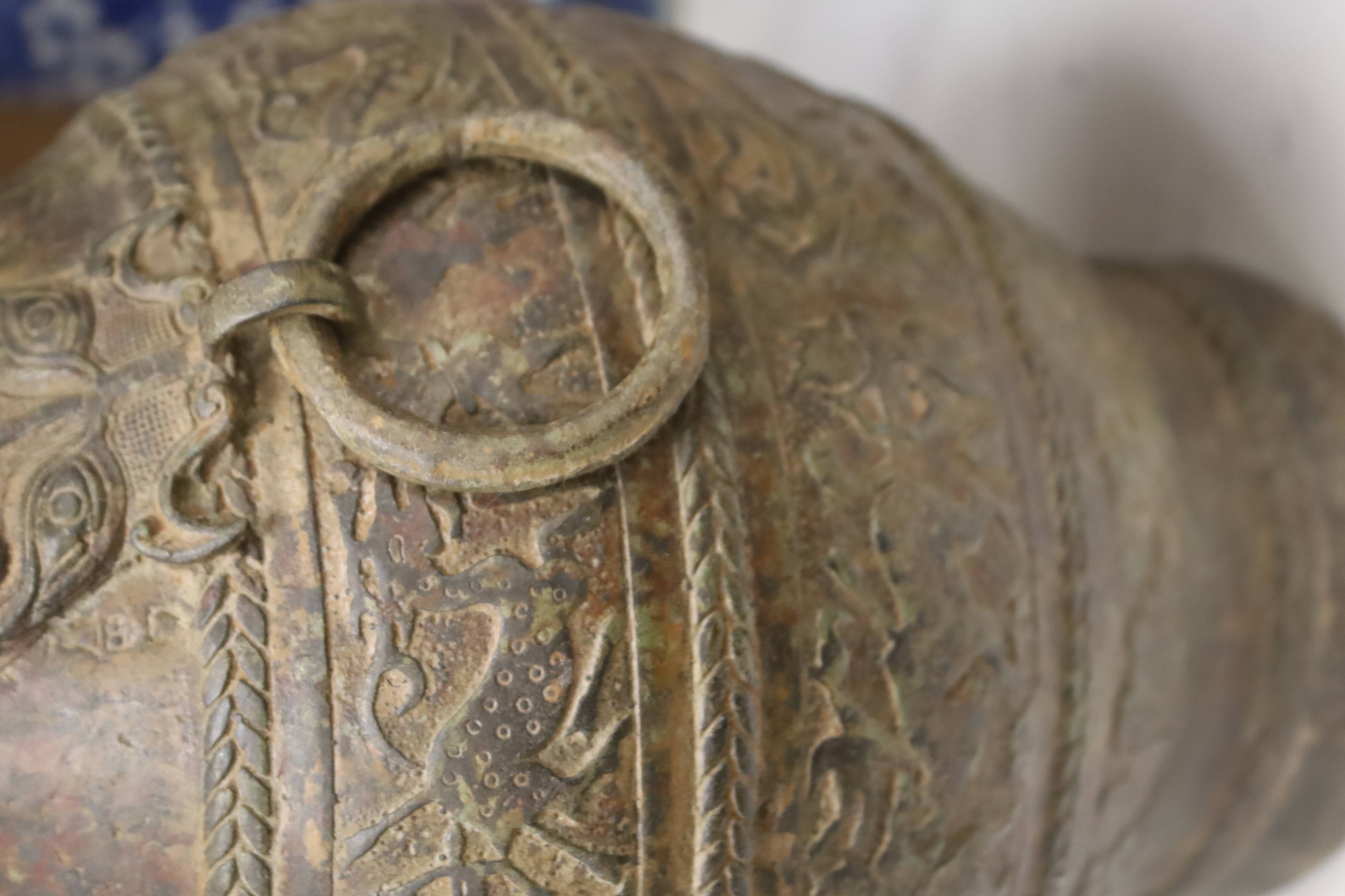 A Chinese cast bronze jar and cover, height 40cm